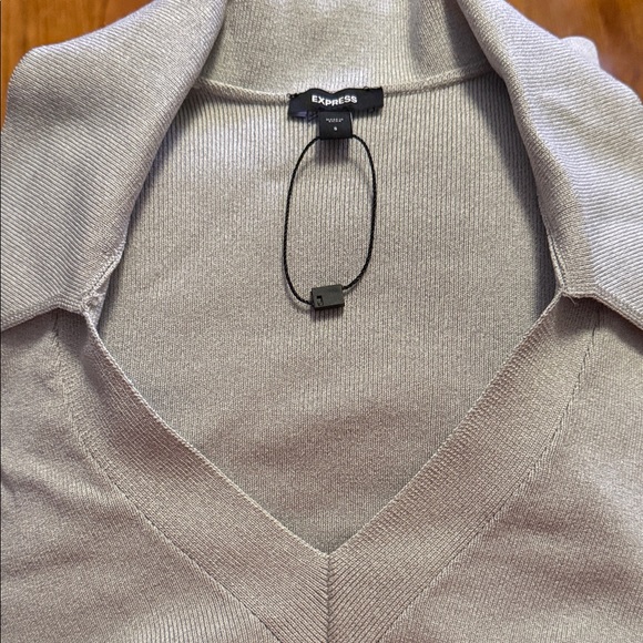 Express Light Gray V-Neck Collared Top - Picture 5 of 5